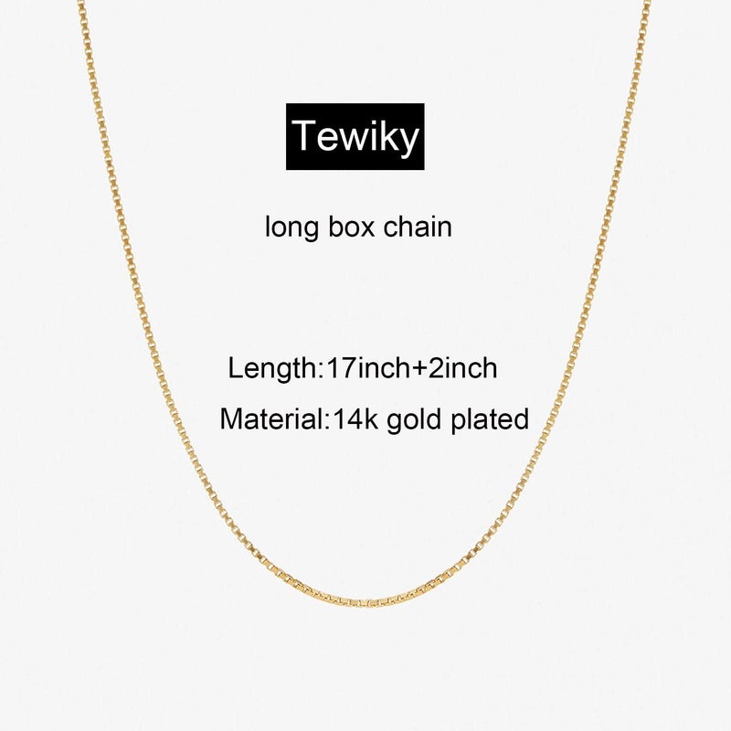 Tewiky Gold Chain Necklace for Women, 14k Gold Plated Thin Beaded Wave Box Chain Necklace Dainty Gold Necklace Simple Layered Gold Choker Necklaces Minimalist Gold Link Chain Necklace Trendy Jewelry for Women - Image 5